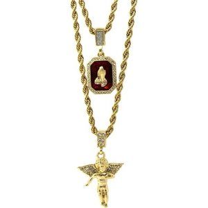 NEW Mens Gold Angel & Ruby Chain Necklace